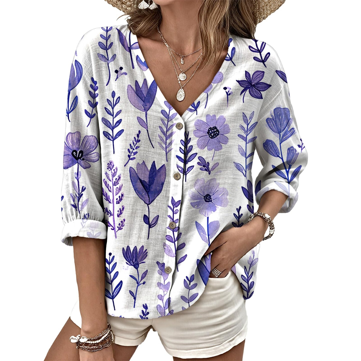 Dress Shirts for Women Business Casual Boho V Neck Beach Vacation Flowy Lounge Outfits Trendy Print Basic Tops