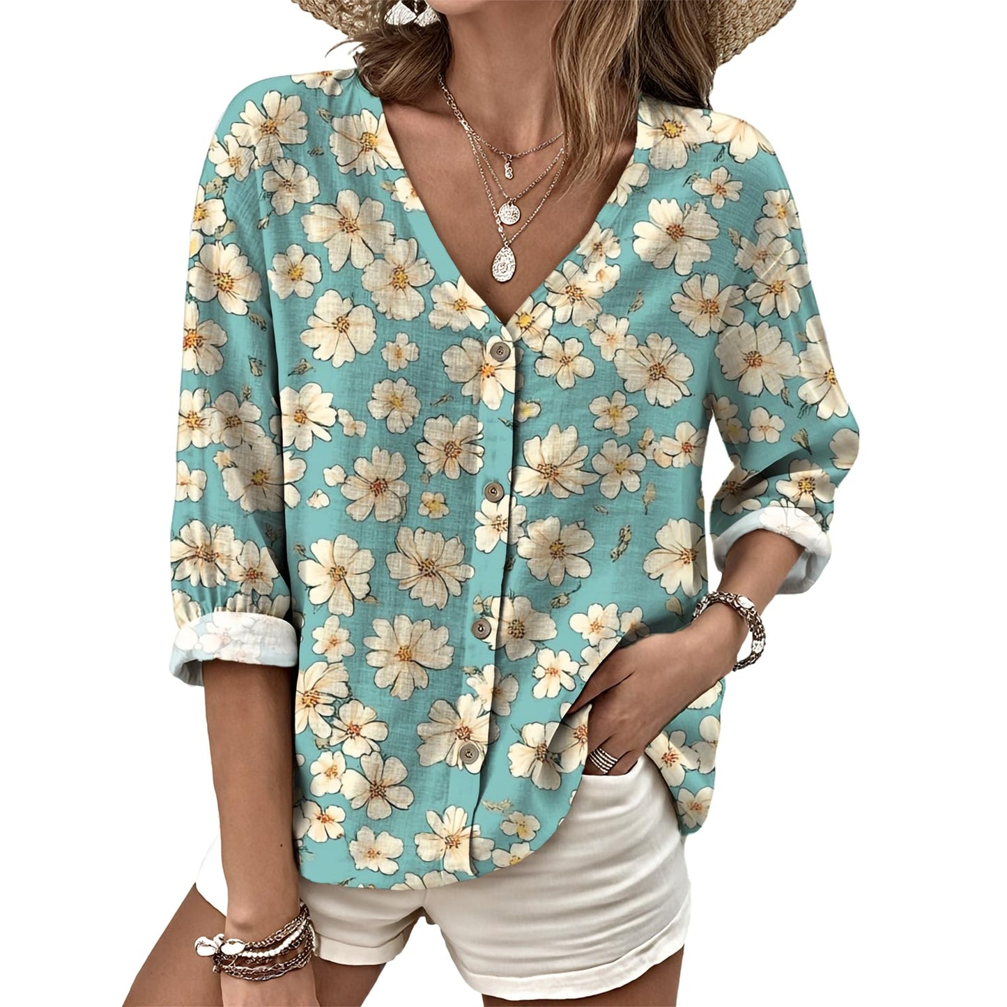 Dress Shirts for Women Business Casual Boho V Neck Beach Vacation Flowy Lounge Outfits Trendy Print Basic Tops