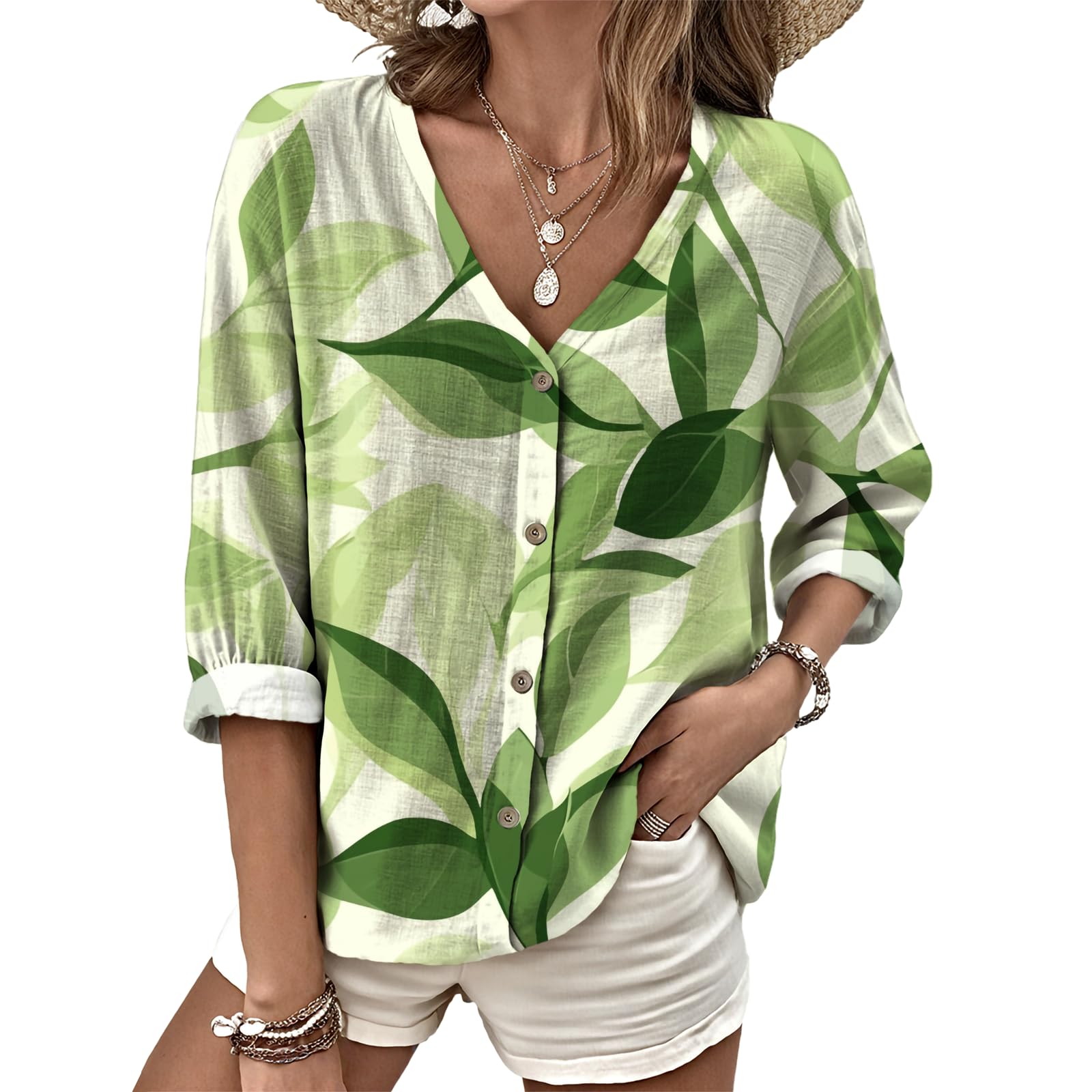 Dress Shirts for Women Business Casual Boho V Neck Beach Vacation Flowy Lounge Outfits Trendy Print Basic Tops