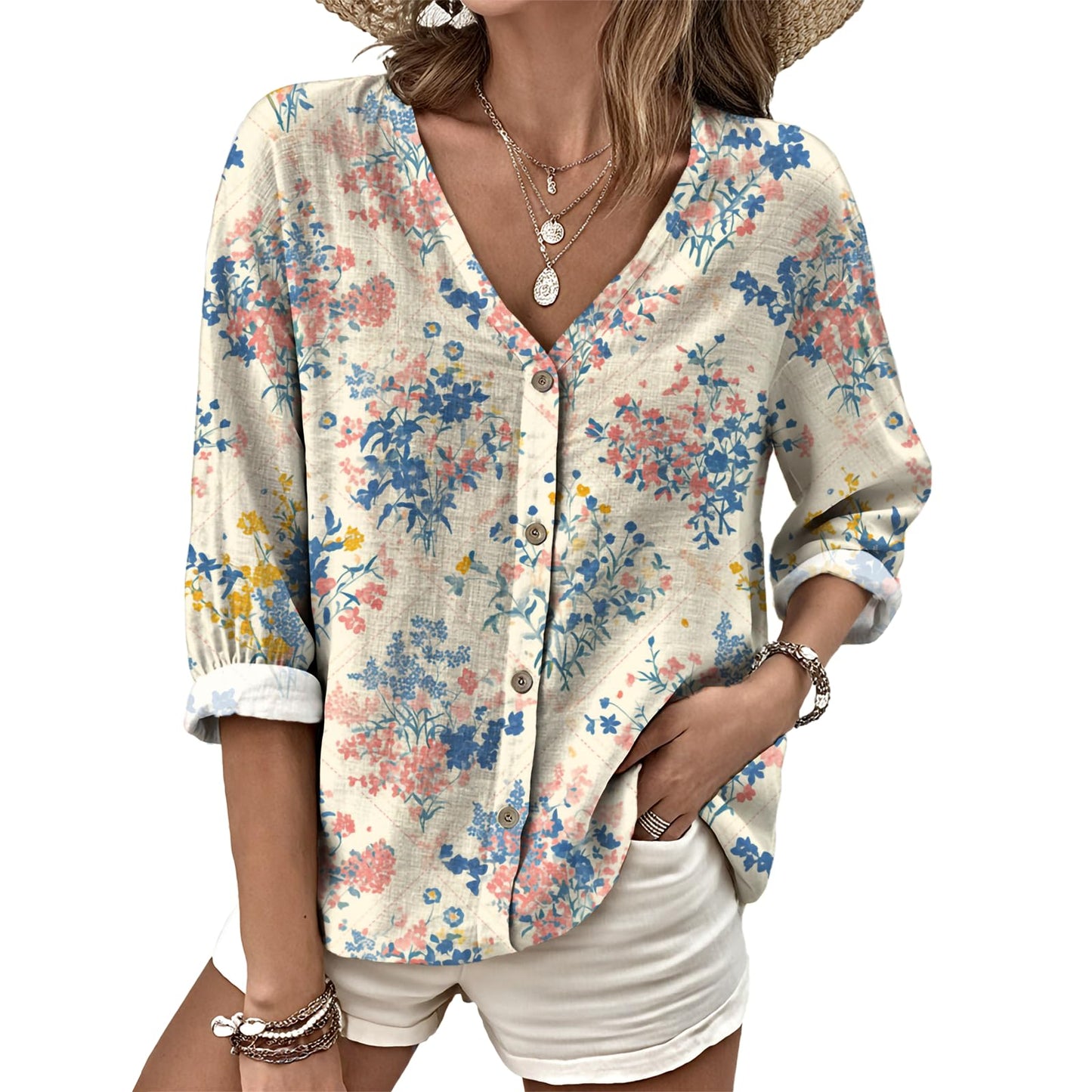 Dress Shirts for Women Business Casual Boho V Neck Beach Vacation Flowy Lounge Outfits Trendy Print Basic Tops