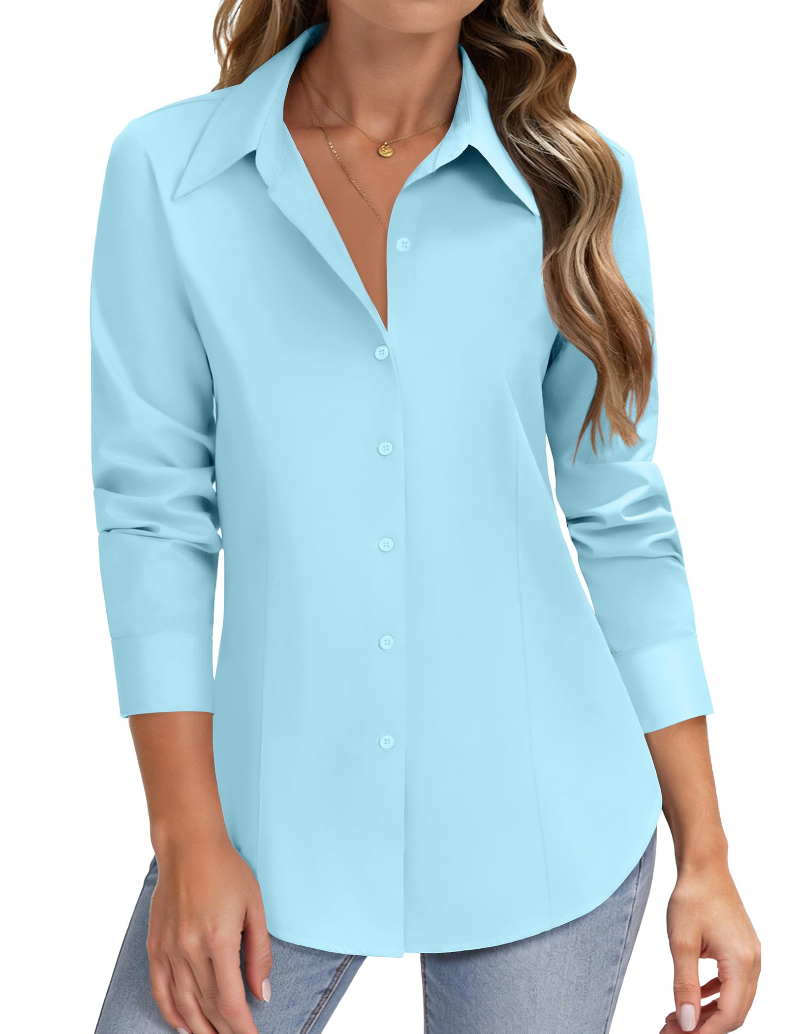 HOTOUCH Women Button Down Shirts Long Sleeve Stain Shield Dress Shirts Slim fit Work Blouses Office Business Tops