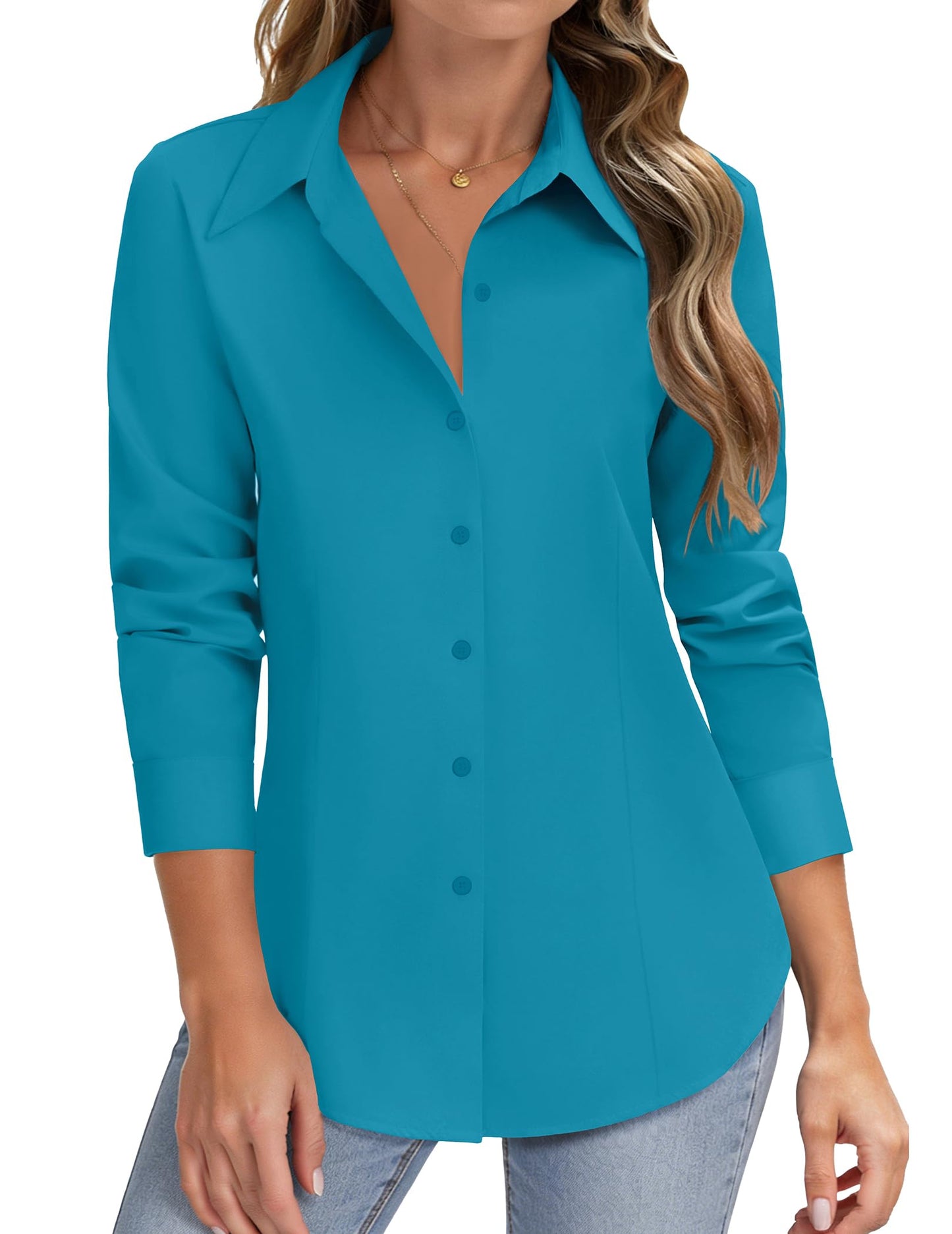 HOTOUCH Women Button Down Shirts Long Sleeve Stain Shield Dress Shirts Slim fit Work Blouses Office Business Tops