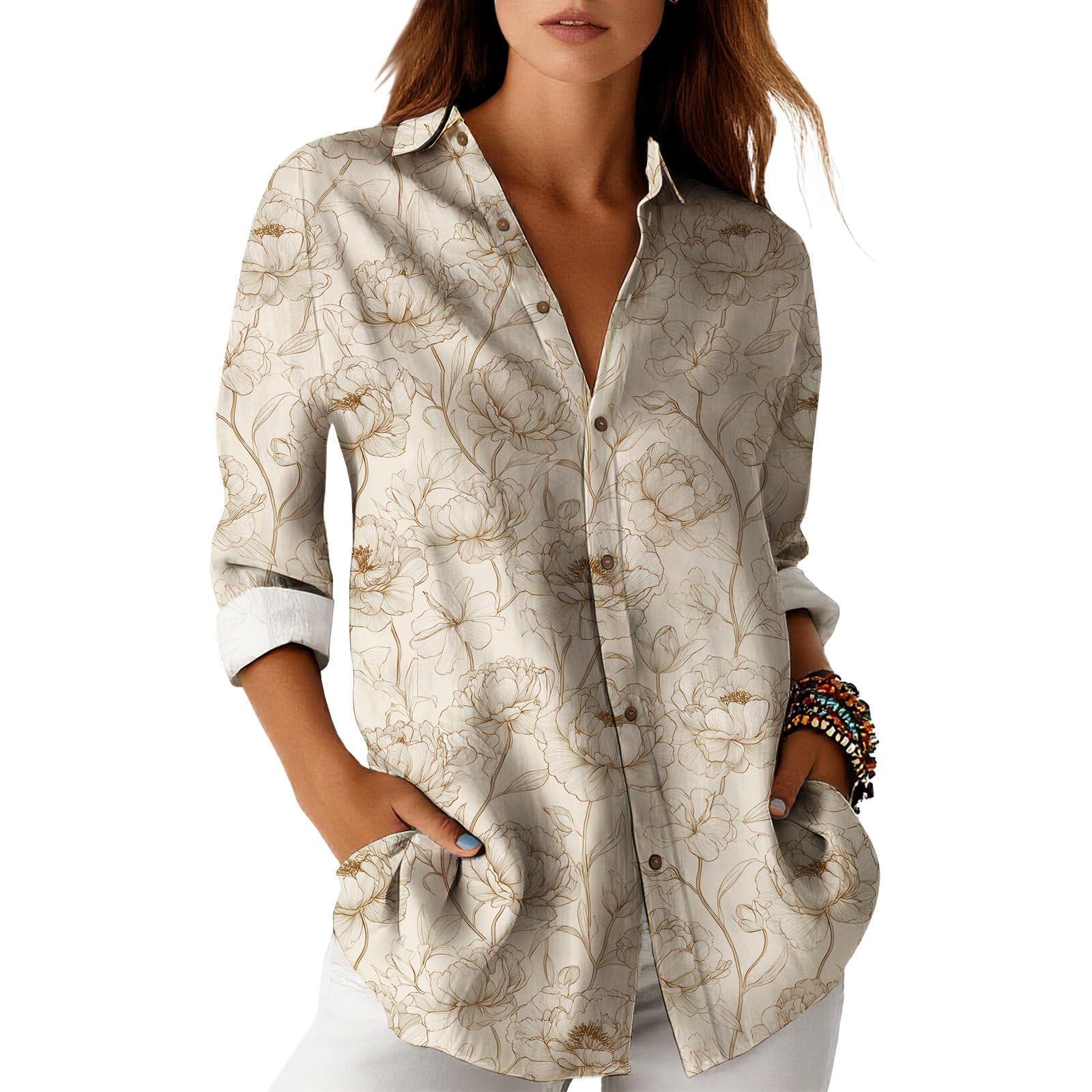 Blouses for Women Dressy Casual Designer Style Long Sleeve Womens Tops Trendy Button Down Womens Shirts