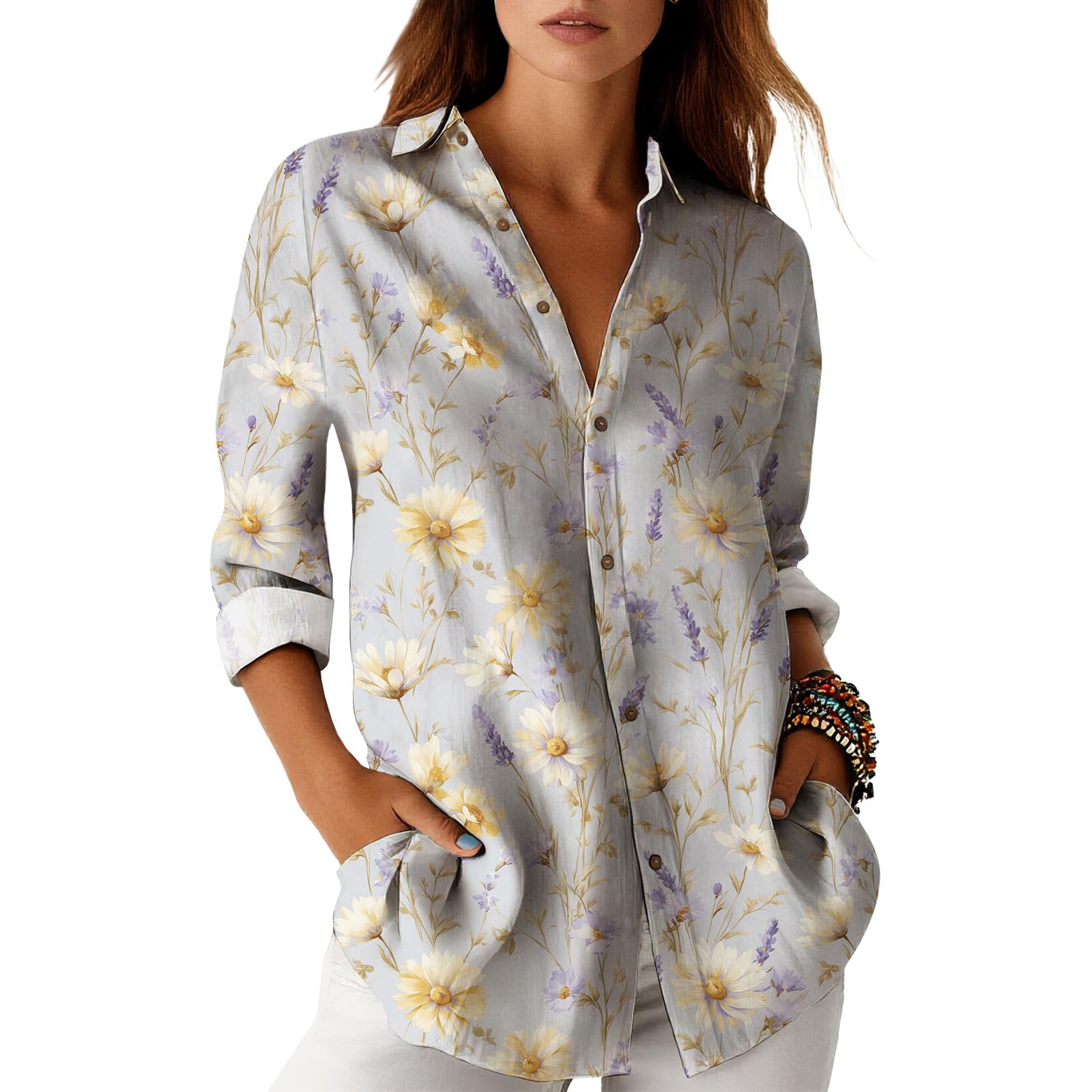Blouses for Women Dressy Casual Designer Style Long Sleeve Womens Tops Trendy Button Down Womens Shirts