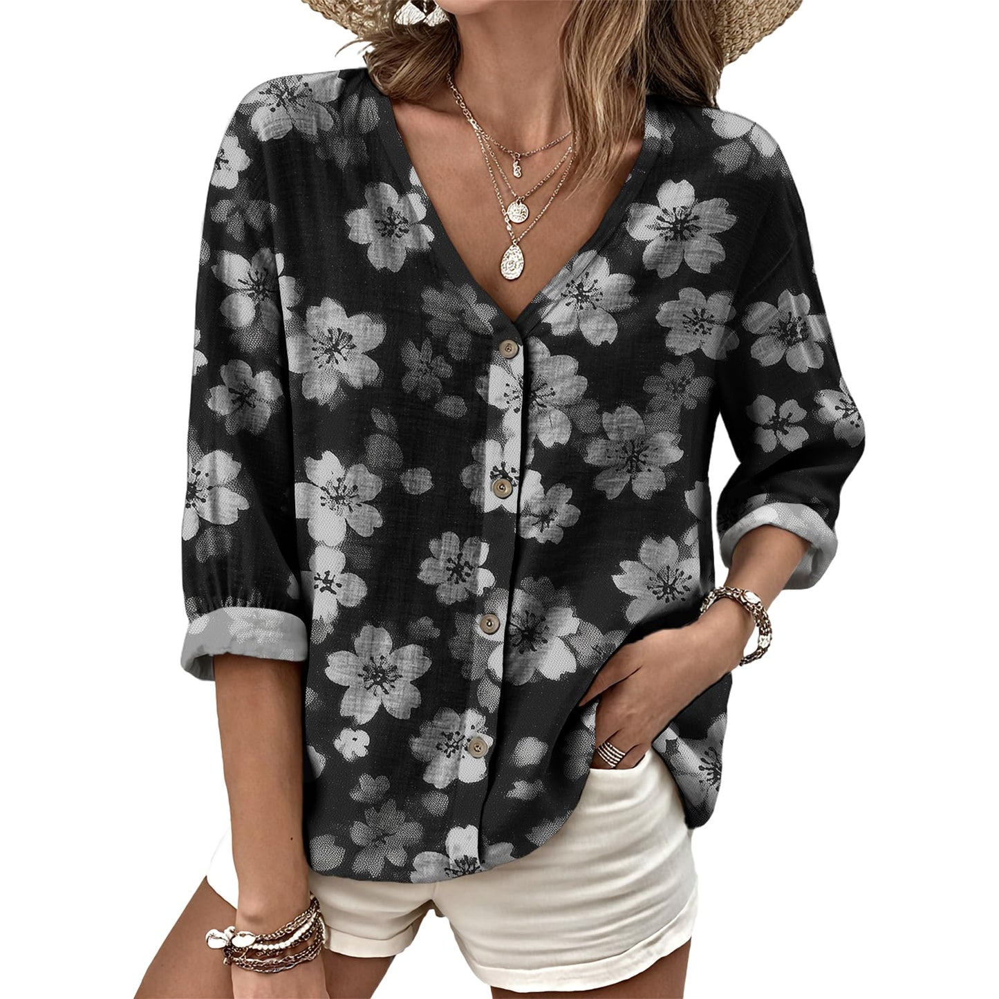 Dress Shirts for Women Business Casual Boho V Neck Beach Vacation Flowy Lounge Outfits Trendy Print Basic Tops