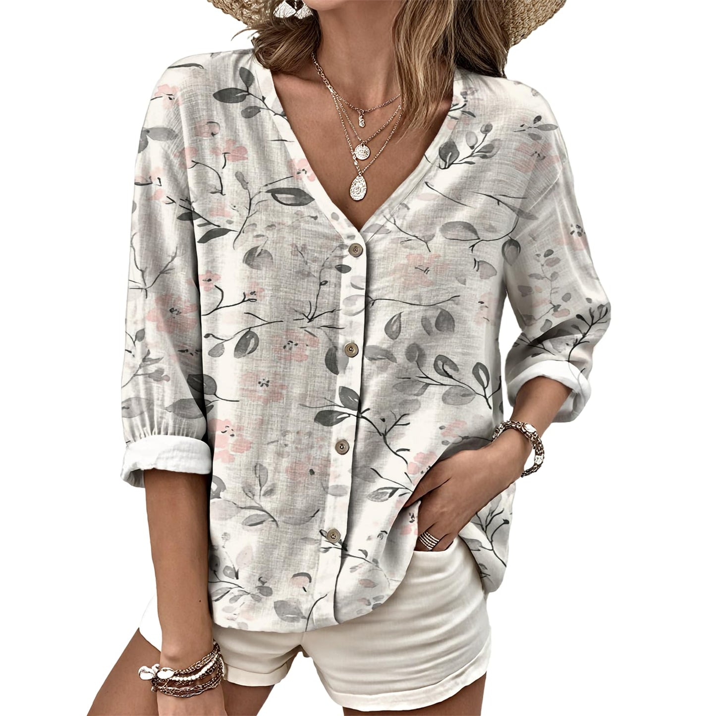 Dress Shirts for Women Business Casual Boho V Neck Beach Vacation Flowy Lounge Outfits Trendy Print Basic Tops