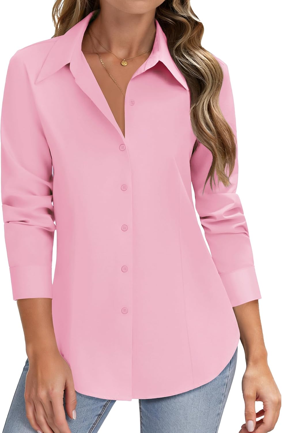 HOTOUCH Women Button Down Shirts Long Sleeve Stain Shield Dress Shirts Slim fit Work Blouses Office Business Tops