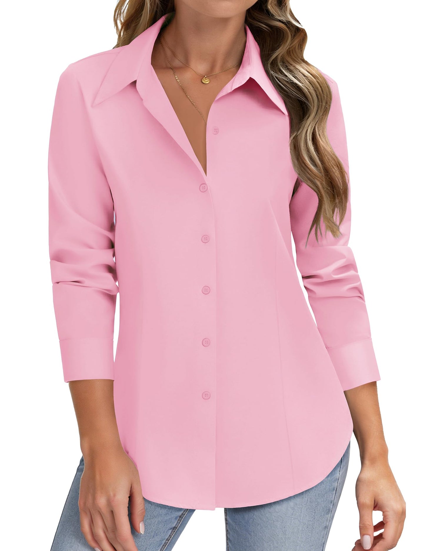 HOTOUCH Women Button Down Shirts Long Sleeve Stain Shield Dress Shirts Slim fit Work Blouses Office Business Tops