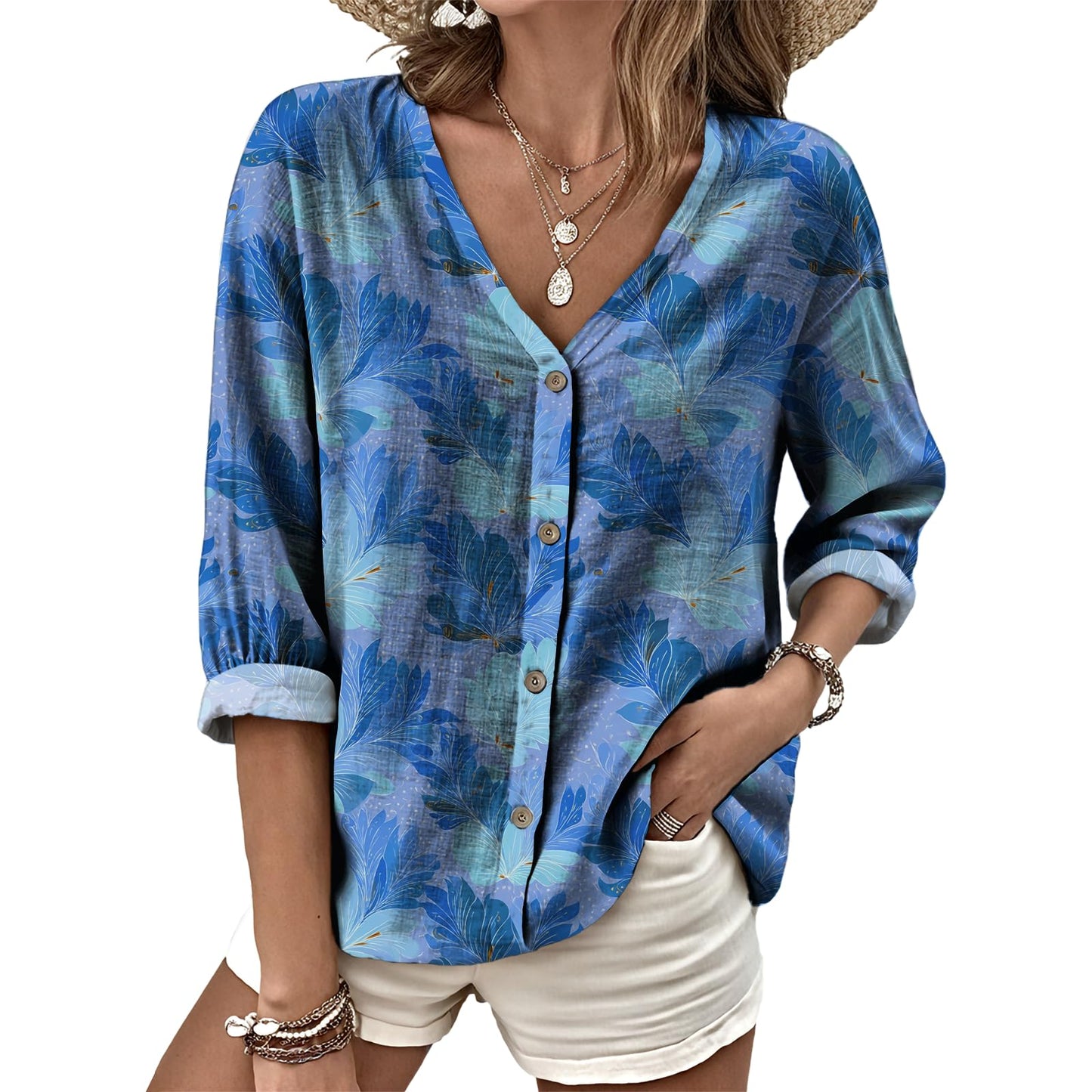 Dress Shirts for Women Business Casual Boho V Neck Beach Vacation Flowy Lounge Outfits Trendy Print Basic Tops