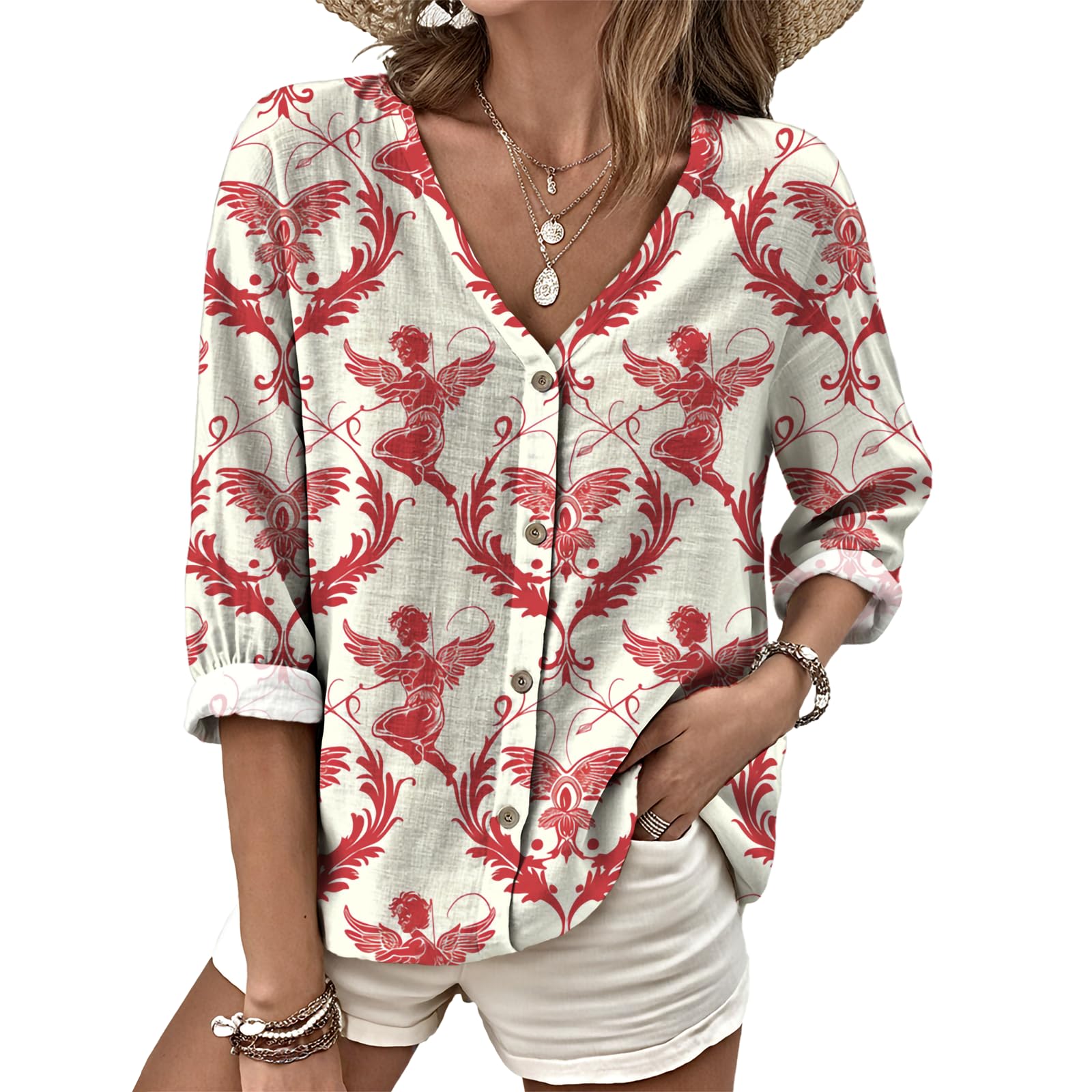 Dress Shirts for Women Business Casual Boho V Neck Beach Vacation Flowy Lounge Outfits Trendy Print Basic Tops