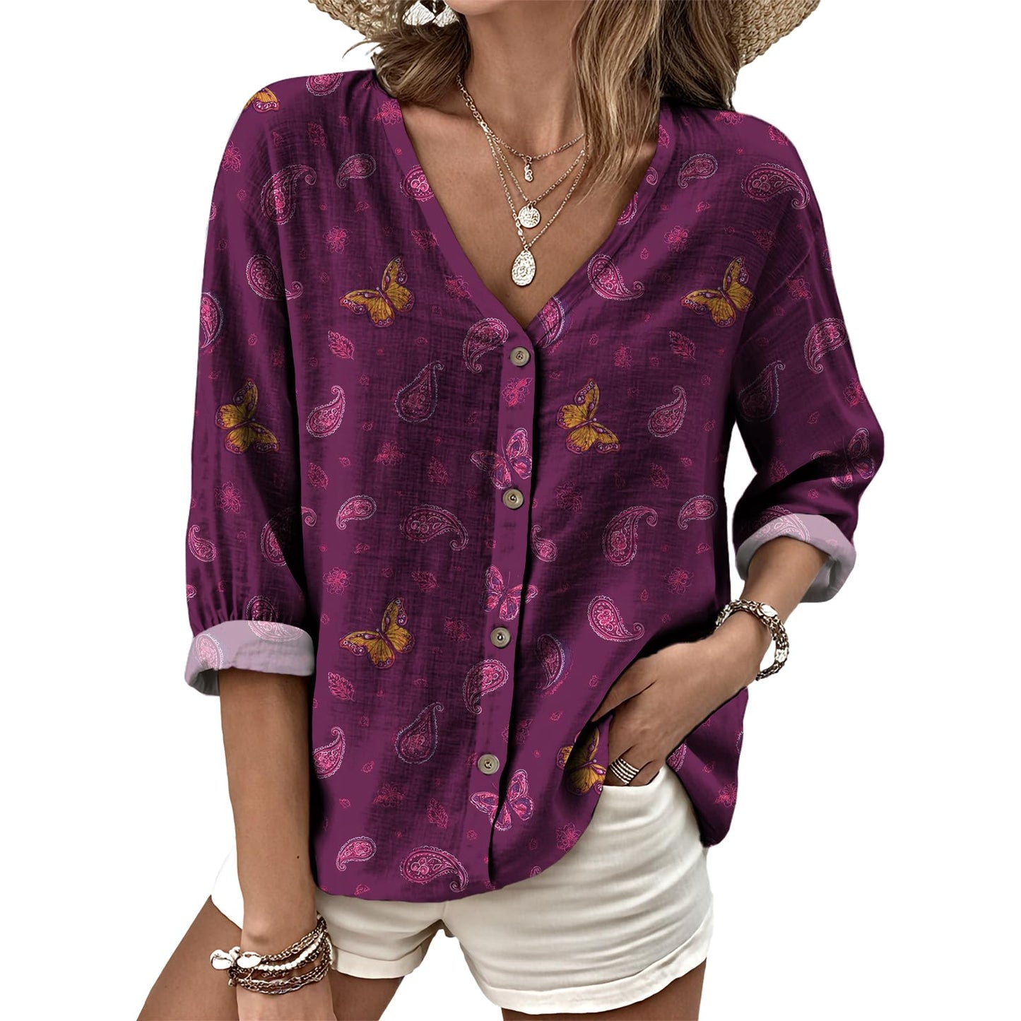 Dress Shirts for Women Business Casual Boho V Neck Beach Vacation Flowy Lounge Outfits Trendy Print Basic Tops