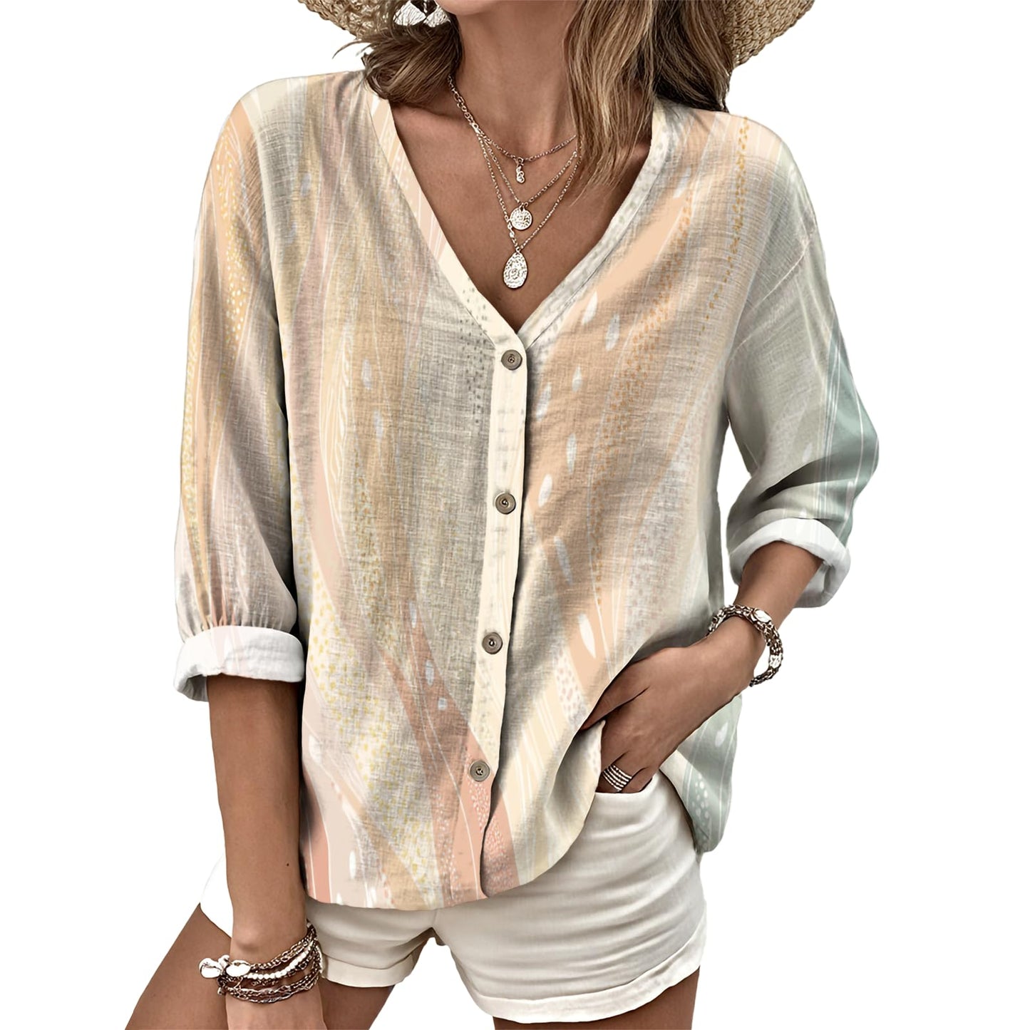Dress Shirts for Women Business Casual Boho V Neck Beach Vacation Flowy Lounge Outfits Trendy Print Basic Tops