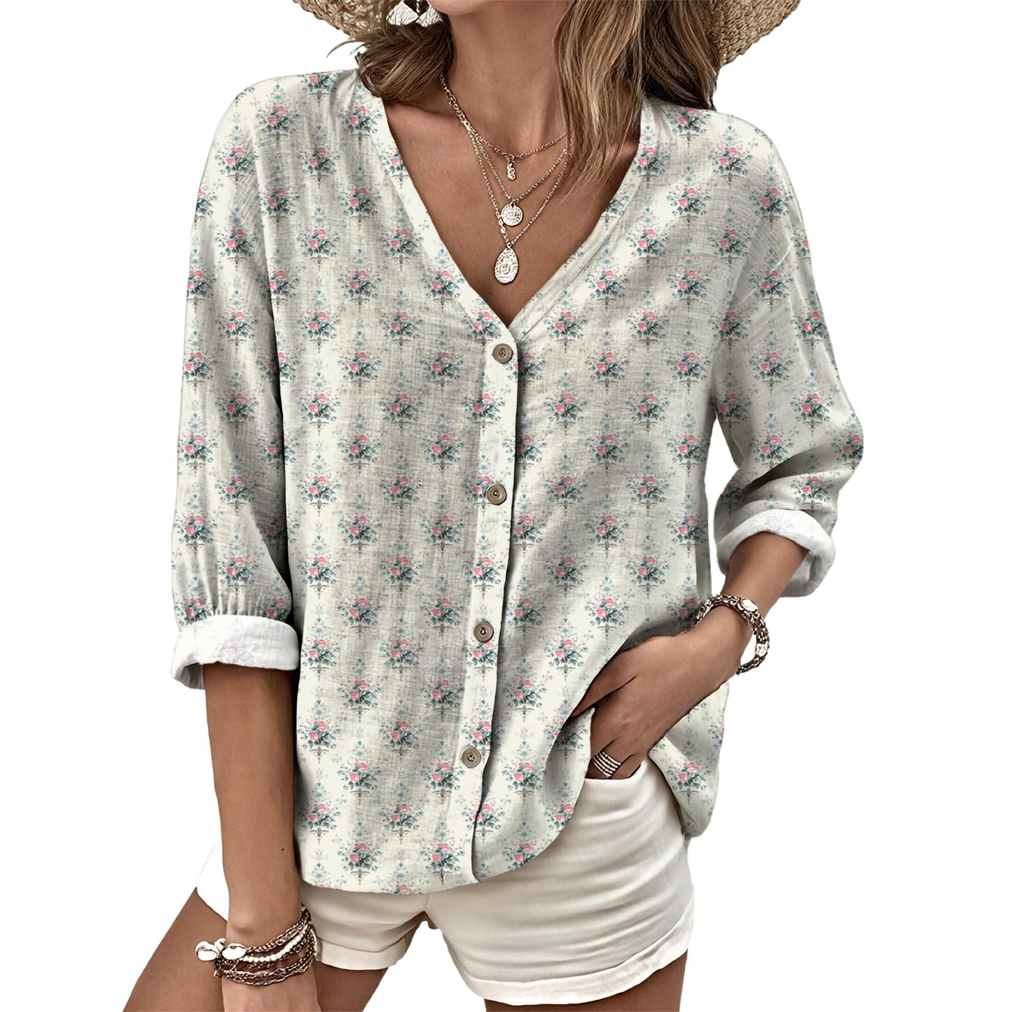 Dress Shirts for Women Business Casual Boho V Neck Beach Vacation Flowy Lounge Outfits Trendy Print Basic Tops