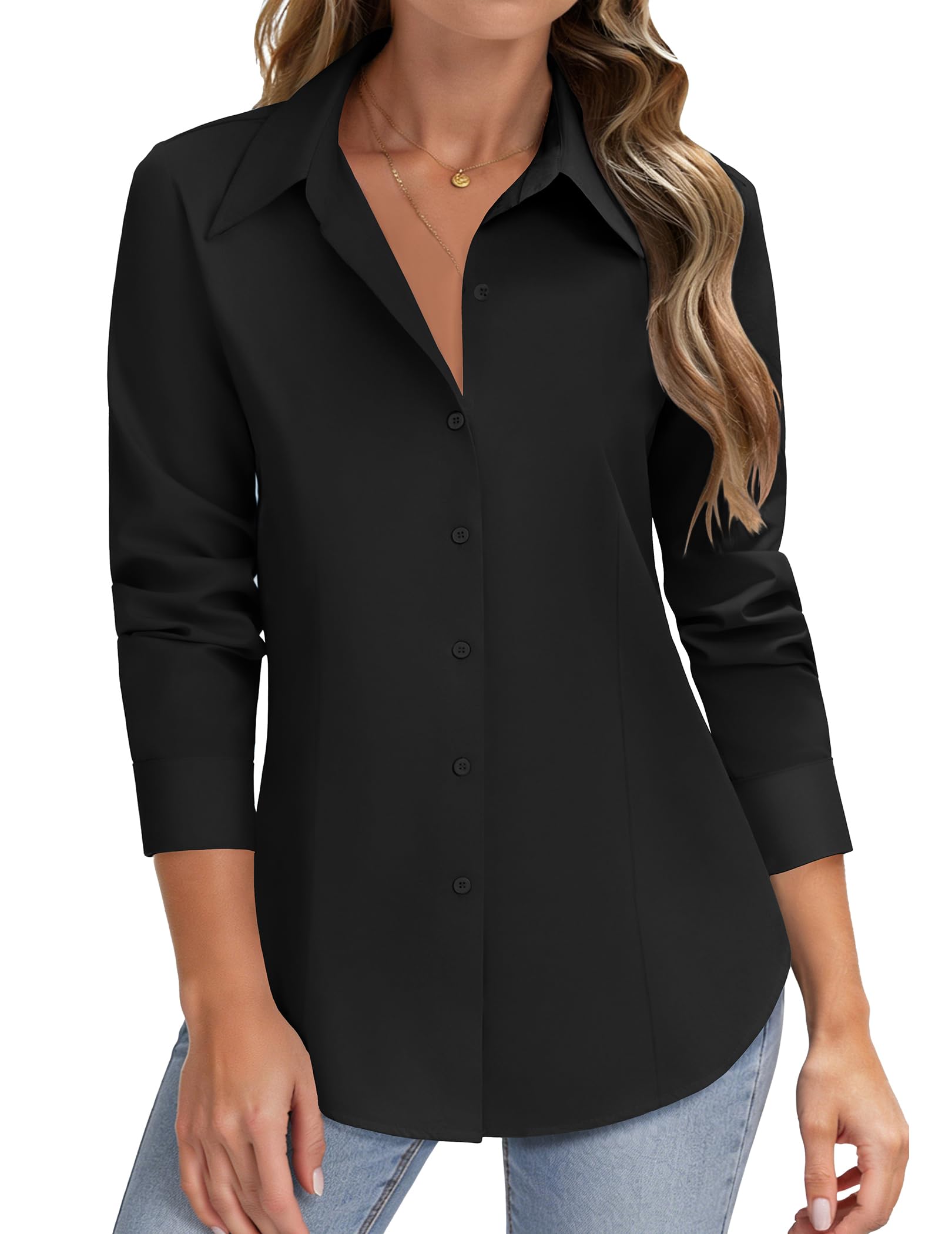 HOTOUCH Women Button Down Shirts Long Sleeve Stain Shield Dress Shirts Slim fit Work Blouses Office Business Tops