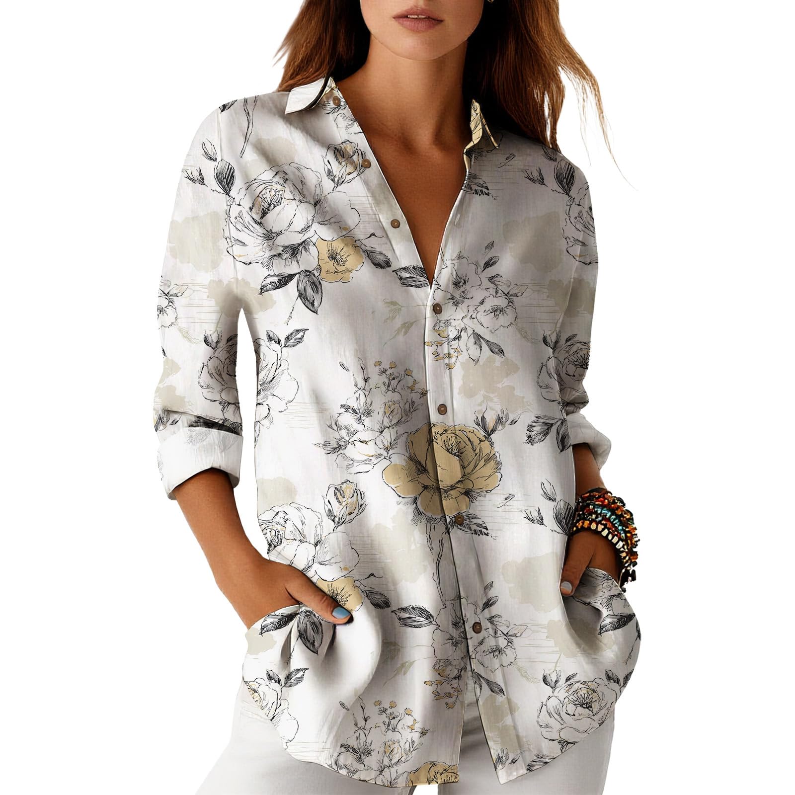 Blouses for Women Dressy Casual Designer Style Long Sleeve Womens Tops Trendy Button Down Womens Shirts