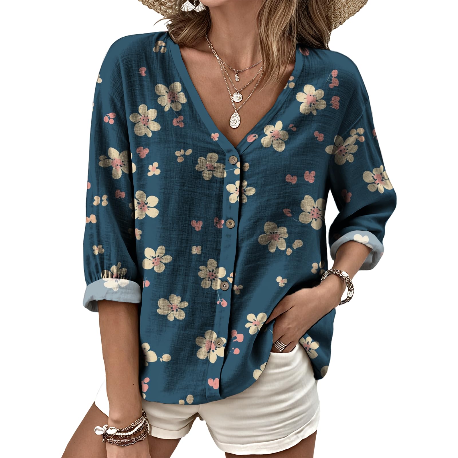 Dress Shirts for Women Business Casual Boho V Neck Beach Vacation Flowy Lounge Outfits Trendy Print Basic Tops