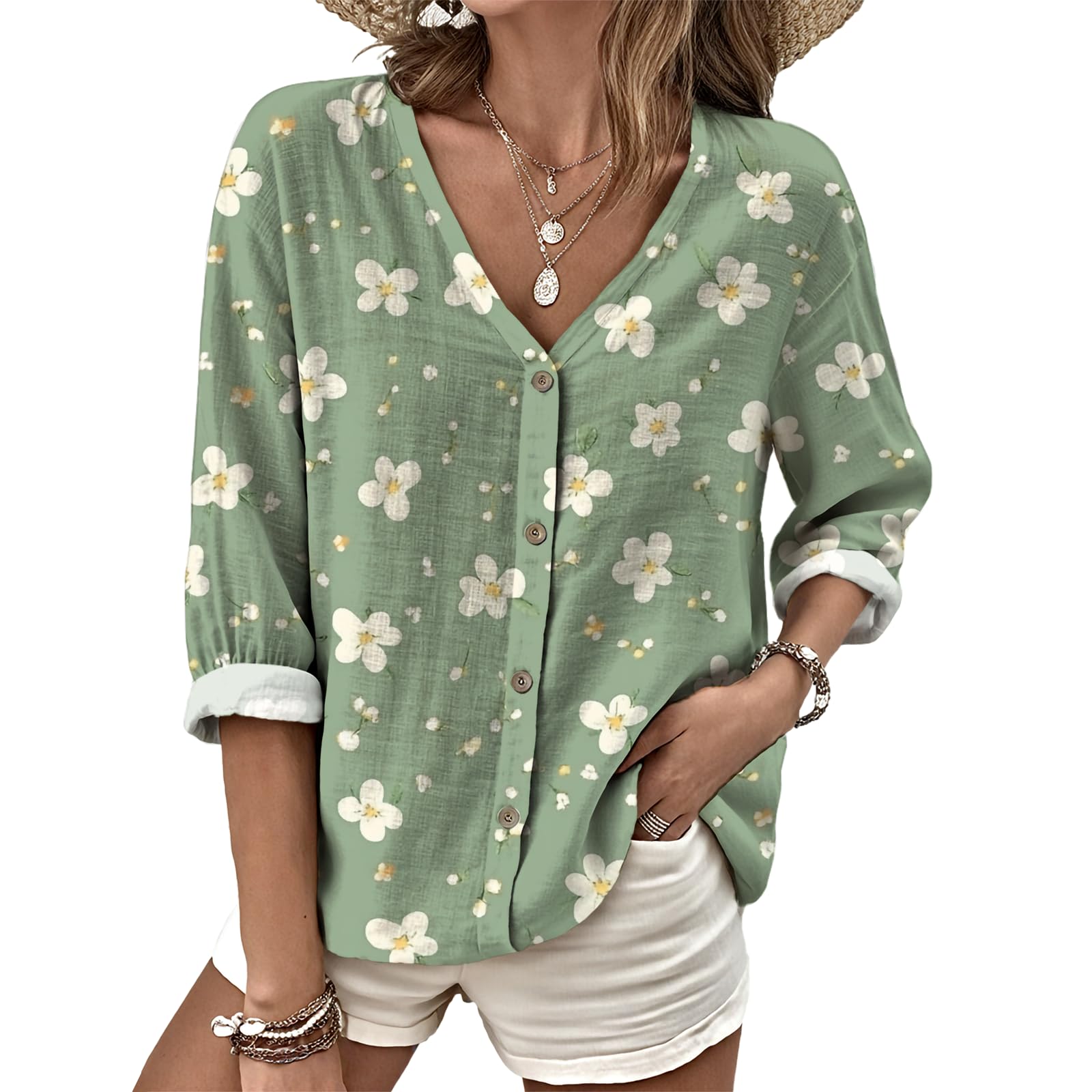 Dress Shirts for Women Business Casual Boho V Neck Beach Vacation Flowy Lounge Outfits Trendy Print Basic Tops