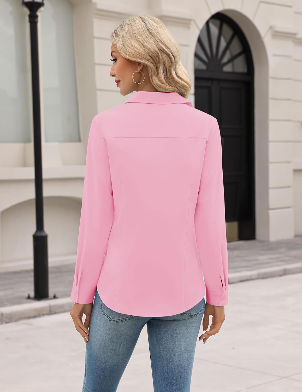 HOTOUCH Women Button Down Shirts Long Sleeve Stain Shield Dress Shirts Slim fit Work Blouses Office Business Tops