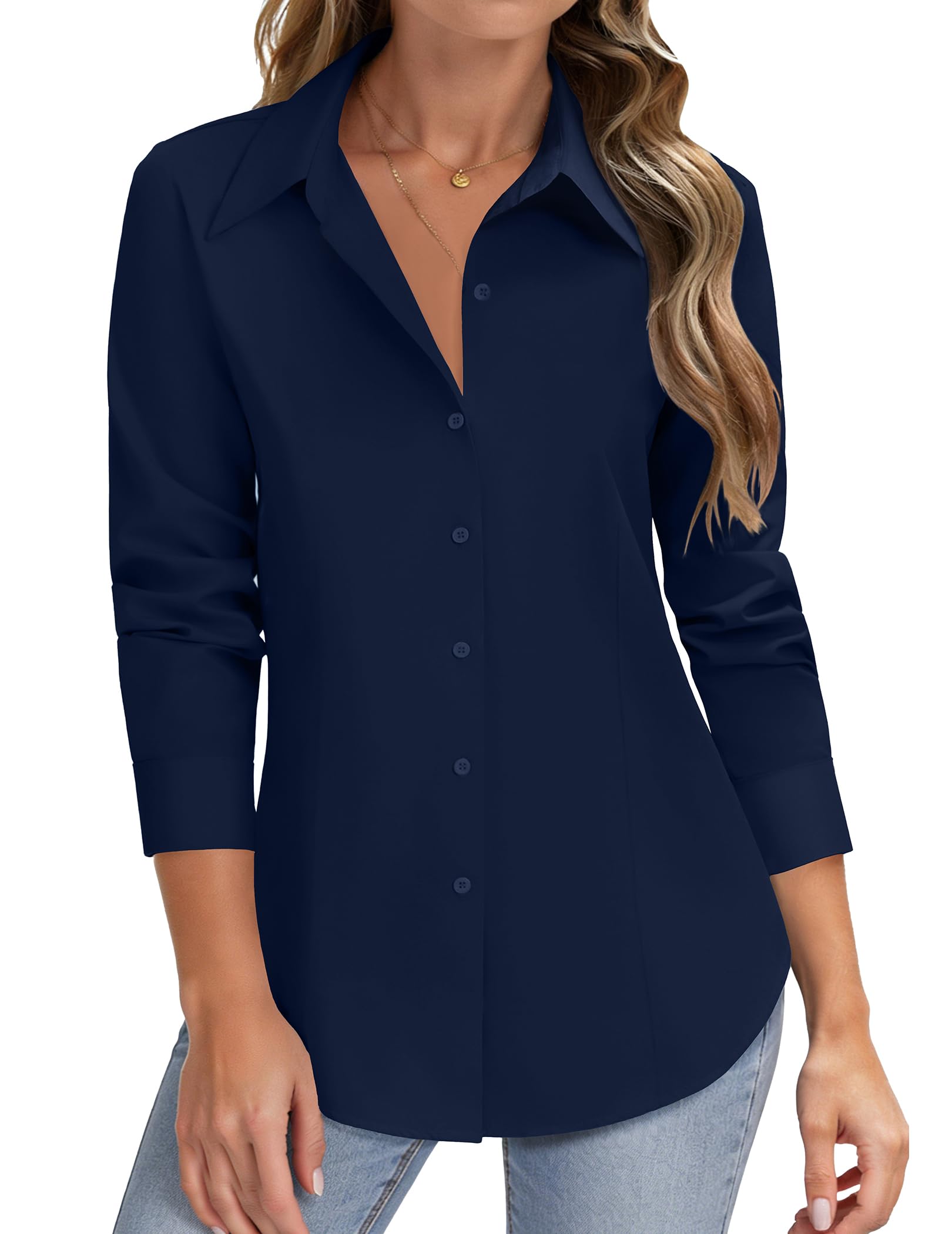 HOTOUCH Women Button Down Shirts Long Sleeve Stain Shield Dress Shirts Slim fit Work Blouses Office Business Tops