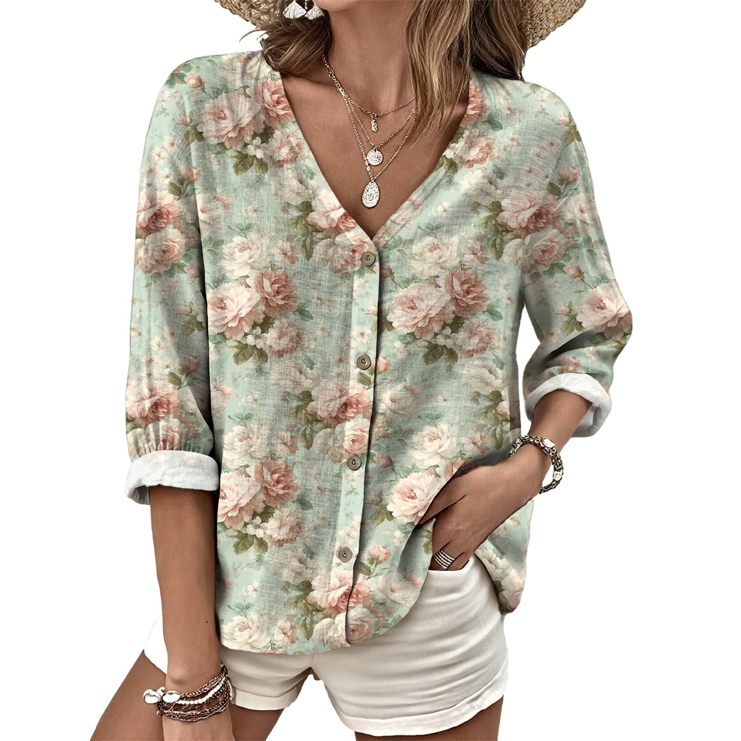 Dress Shirts for Women Business Casual Boho V Neck Beach Vacation Flowy Lounge Outfits Trendy Print Basic Tops