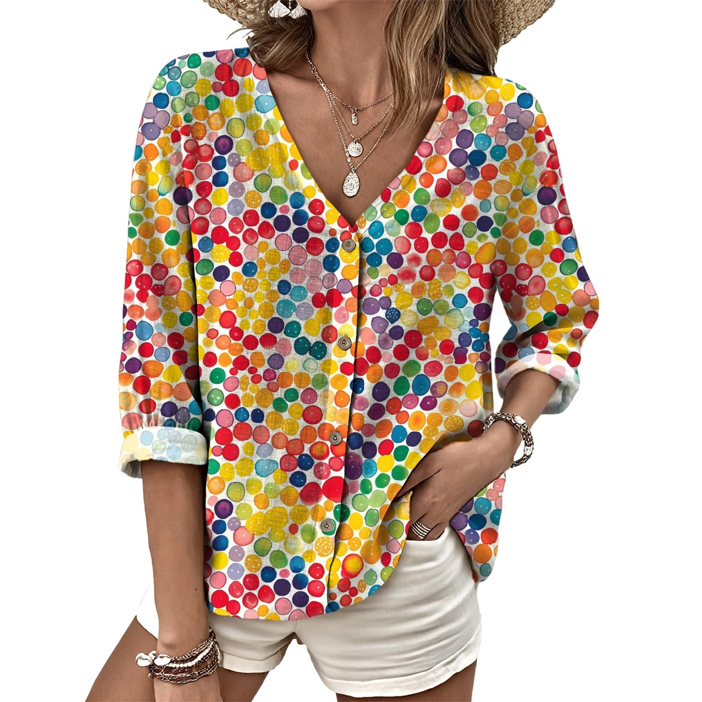 Dress Shirts for Women Business Casual Boho V Neck Beach Vacation Flowy Lounge Outfits Trendy Print Basic Tops