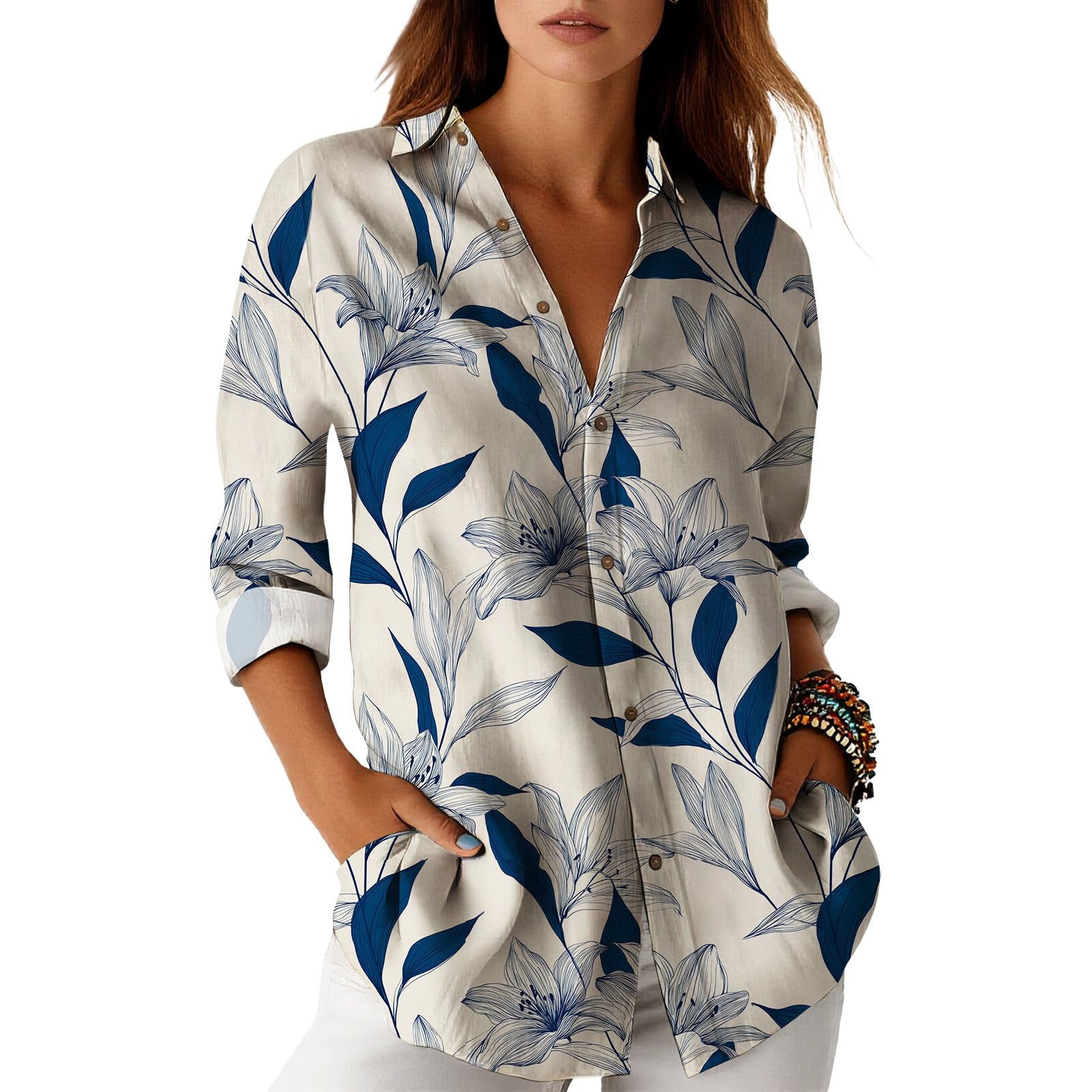 Blouses for Women Dressy Casual Designer Style Long Sleeve Womens Tops Trendy Button Down Womens Shirts