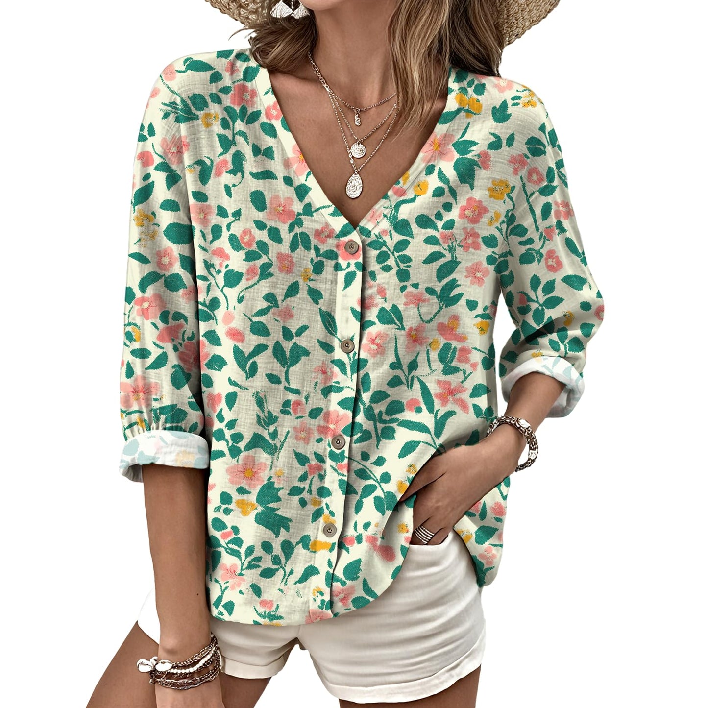 Dress Shirts for Women Business Casual Boho V Neck Beach Vacation Flowy Lounge Outfits Trendy Print Basic Tops