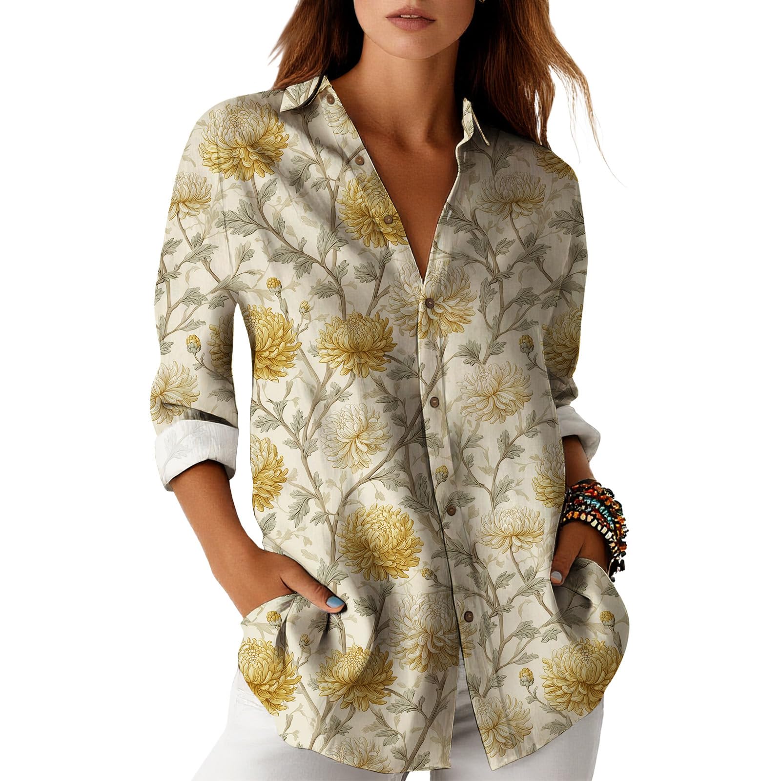 Blouses for Women Dressy Casual Designer Style Long Sleeve Womens Tops Trendy Button Down Womens Shirts