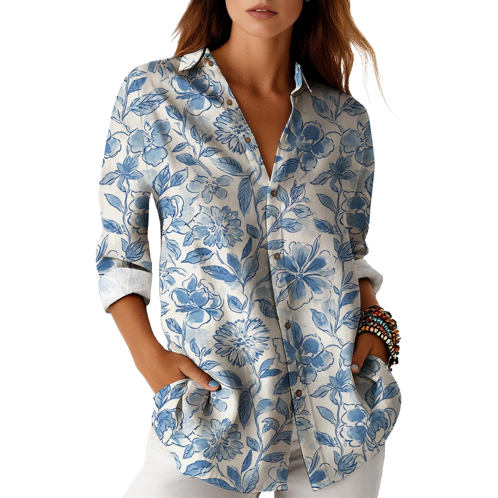 Blouses for Women Dressy Casual Designer Style Long Sleeve Womens Tops Trendy Button Down Womens Shirts