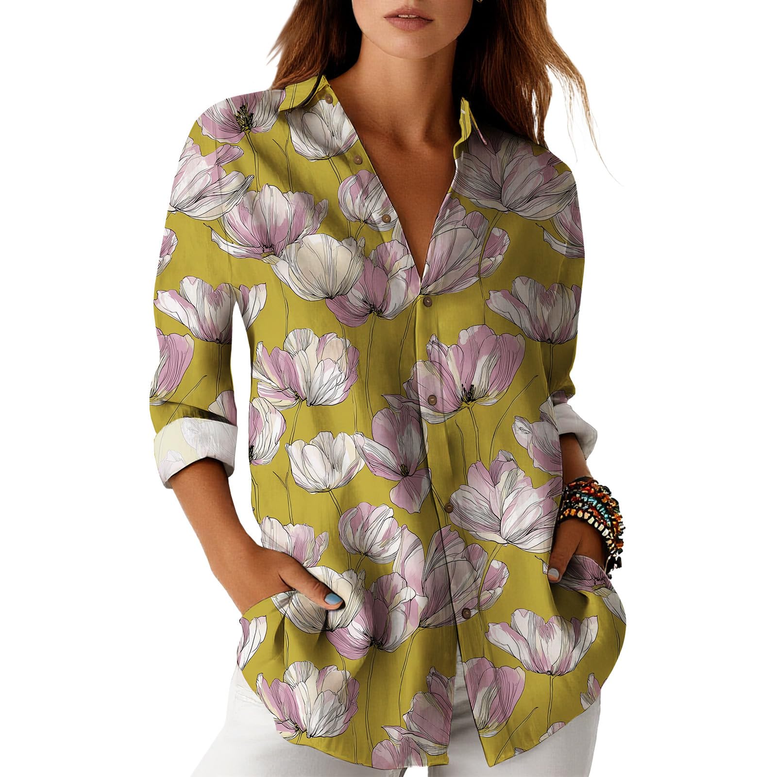 Blouses for Women Dressy Casual Designer Style Long Sleeve Womens Tops Trendy Button Down Womens Shirts