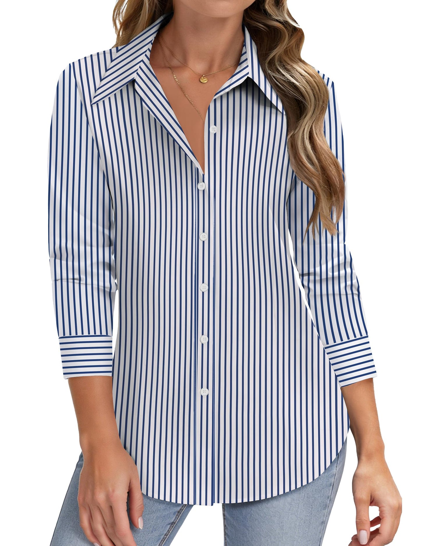 HOTOUCH Women Button Down Shirts Long Sleeve Stain Shield Dress Shirts Slim fit Work Blouses Office Business Tops
