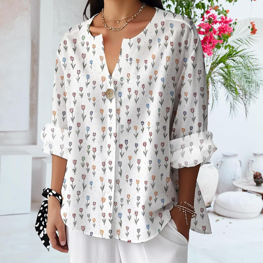 Linen Shirts for Women Oversized Stylish Floral Printed Tunic 3/4 Sleeve V Neck Casual Workout Graphic Vintage Tops