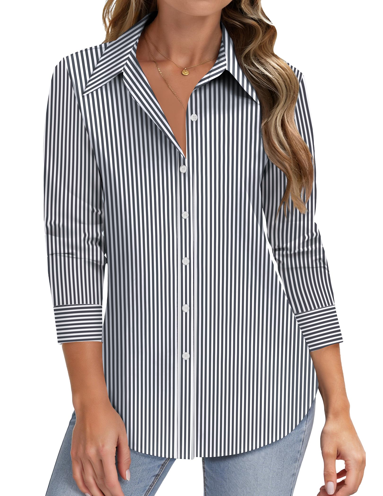 HOTOUCH Women Button Down Shirts Long Sleeve Stain Shield Dress Shirts Slim fit Work Blouses Office Business Tops